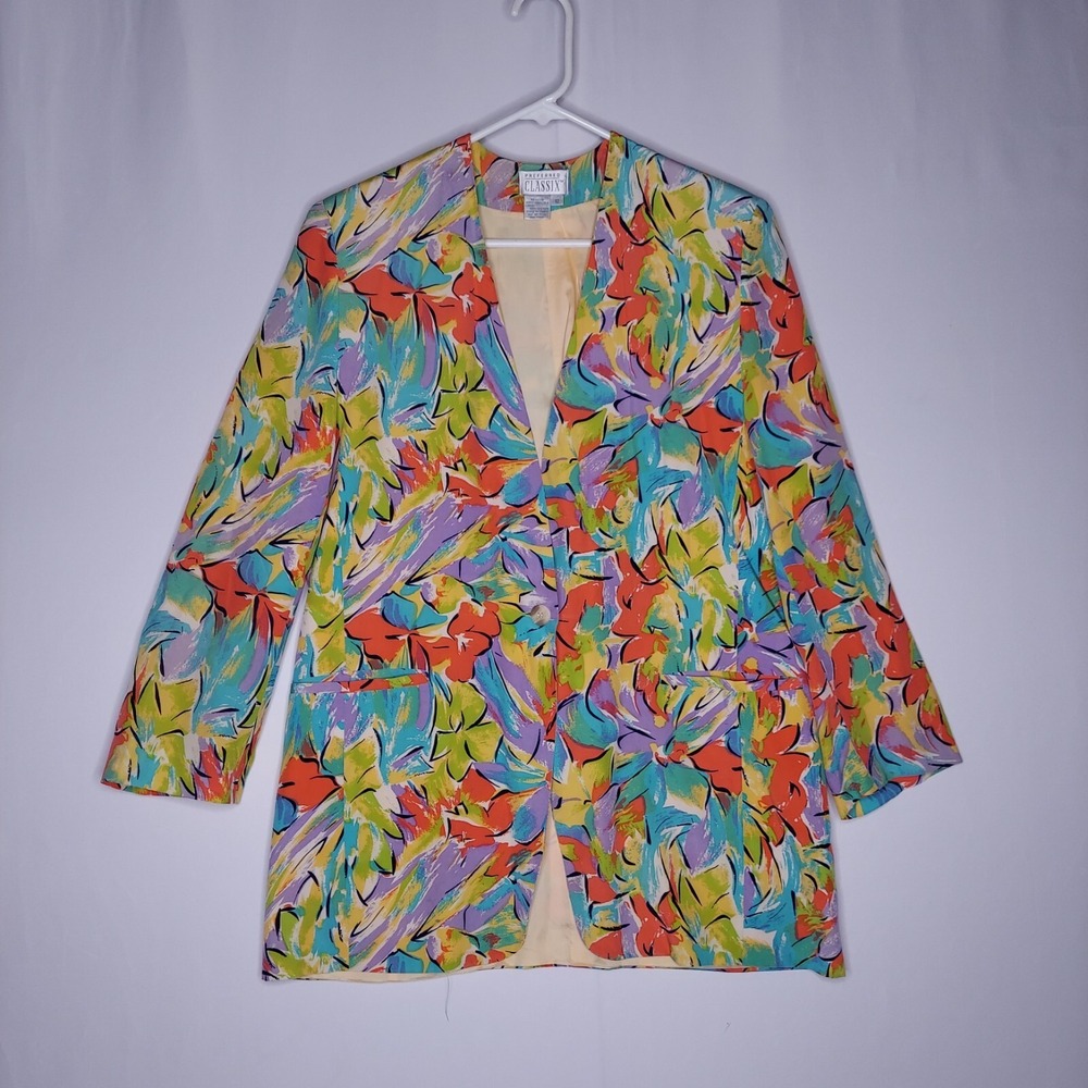 Preferred Classix Vtg Women Silk Blazer 12 Artsy Abstract Quiet Luxury Coastal